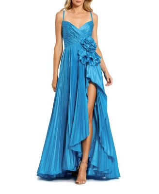  V-Neck Pleated Charmeuse Gown