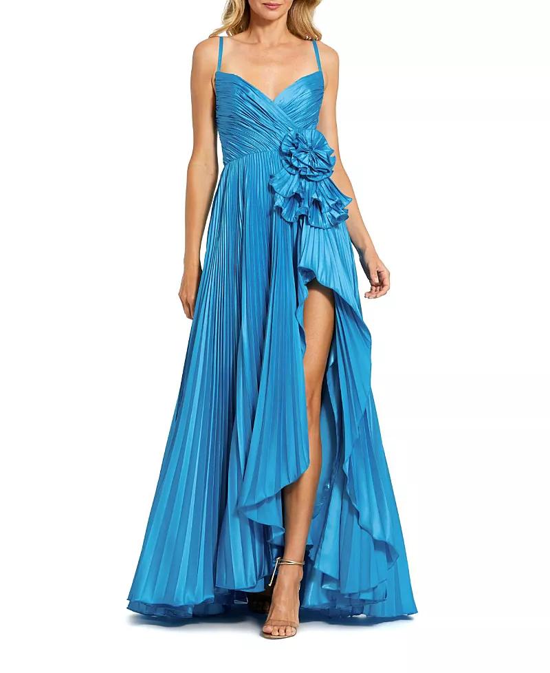 Mac Duggal V-Neck Pleated Charmeuse Gown