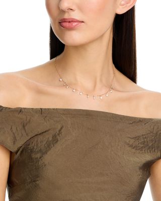 Diamond Station Droplet Collar Necklace in 14K Gold, 1.2 tcw