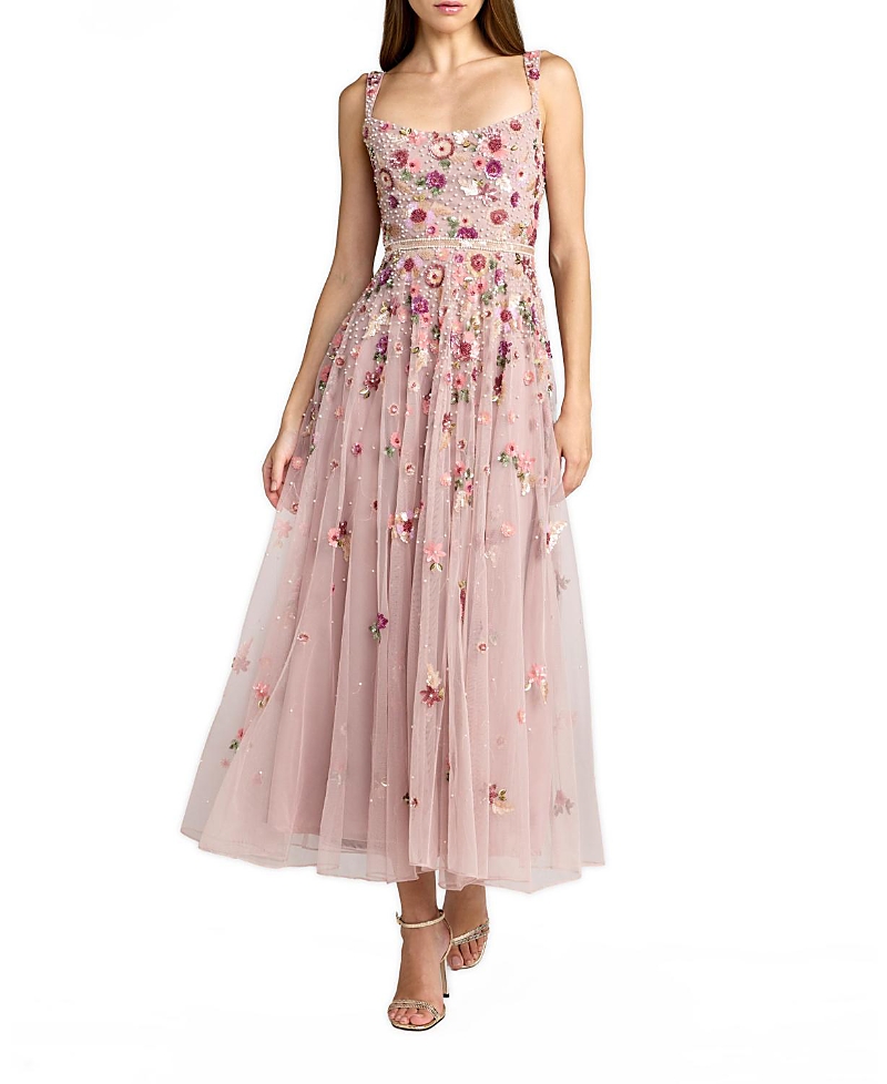 Mac Duggal Sleeveless Hand Beaded Scoop Neck Midi Dress