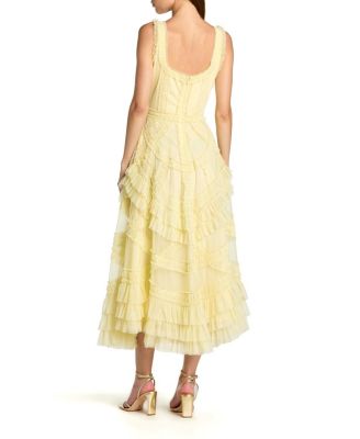 Scoop Neck Sleeveless Mesh Micro Ruffle Midi Dress