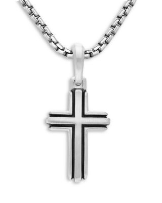 Men's Deco Cross Pendant in Sterling Silver, 27mm