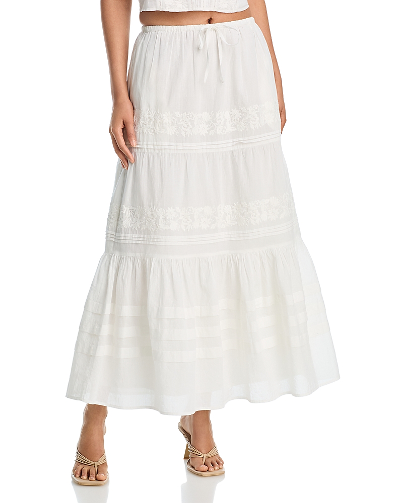 Aqua Mila Embroidered Pintucked Maxi Skirt - Exclusive