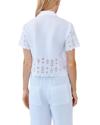 Short Sleeve Embroidered Button Down Top