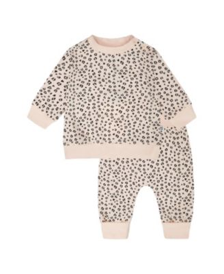 Girls' Organic Cotton Jersey Peach Printed Sweater and Pants Set - Baby