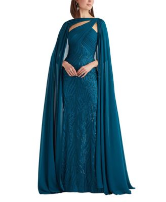  Tullett Sequin Embroidered Cape Gown