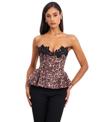  Qiara Cheetah Print Peplum Top with Lace Trim
