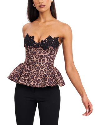  Qiara Cheetah Print Peplum Top with Lace Trim