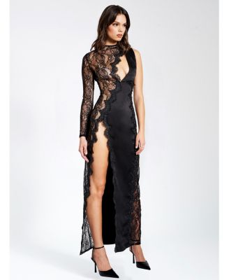 Weslyn Satin Lace High Slit Dress