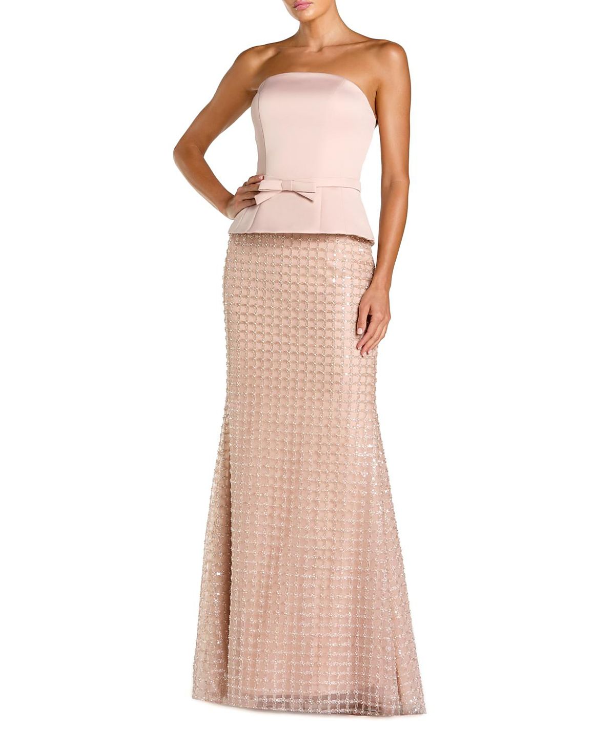 Mac Duggal Strapless Satin Top with Embellished Skirt Gown