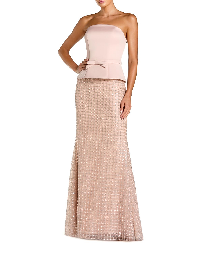 Mac Duggal Strapless Satin Top with Embellished Skirt Gown