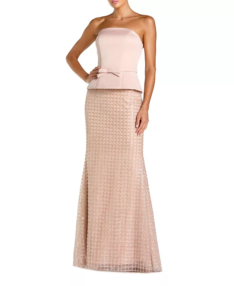 Mac Duggal Strapless Satin Top with Embellished Skirt Gown