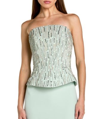  Crepe Embellished Corset Strapless Column Gown