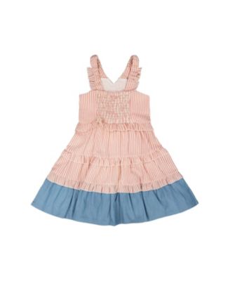  Girls' Poplin and Chambray Stripes Sleeveless Dress - Little Kid