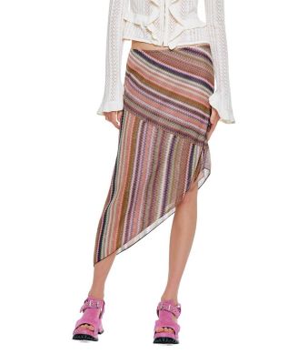  Wavy Chevron Knit Asymmetrical Stripe Skirt