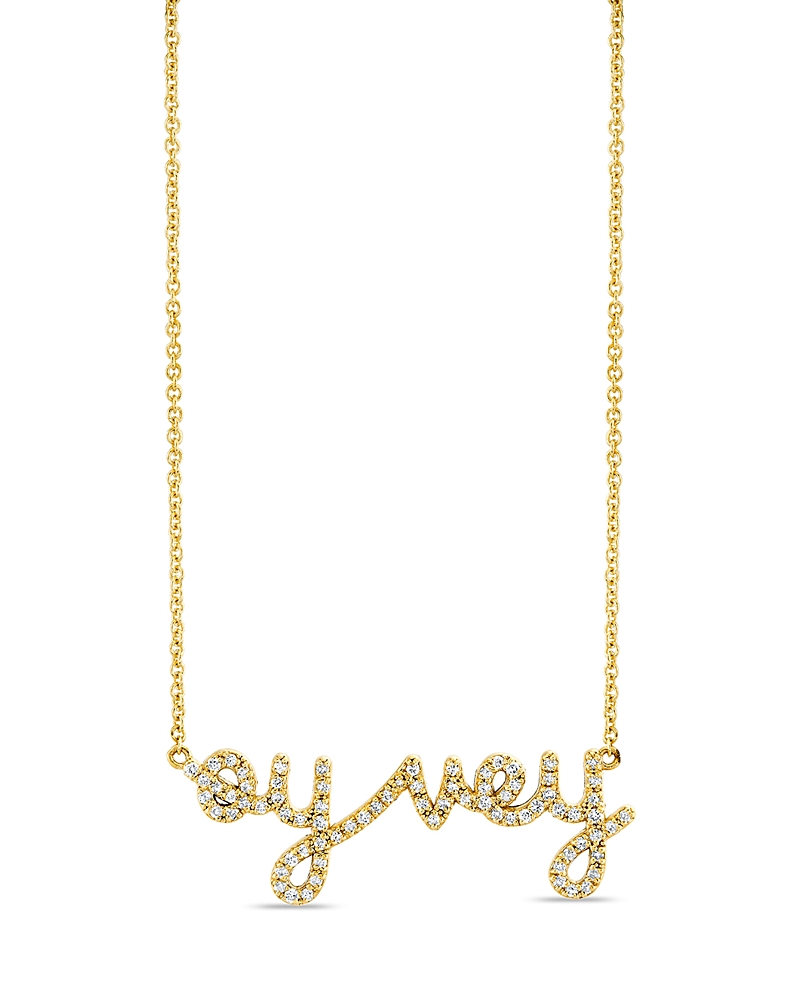 Sydney Evan 14K Yellow Gold The Solara Diamond Oy Vey Bar Necklace, 16