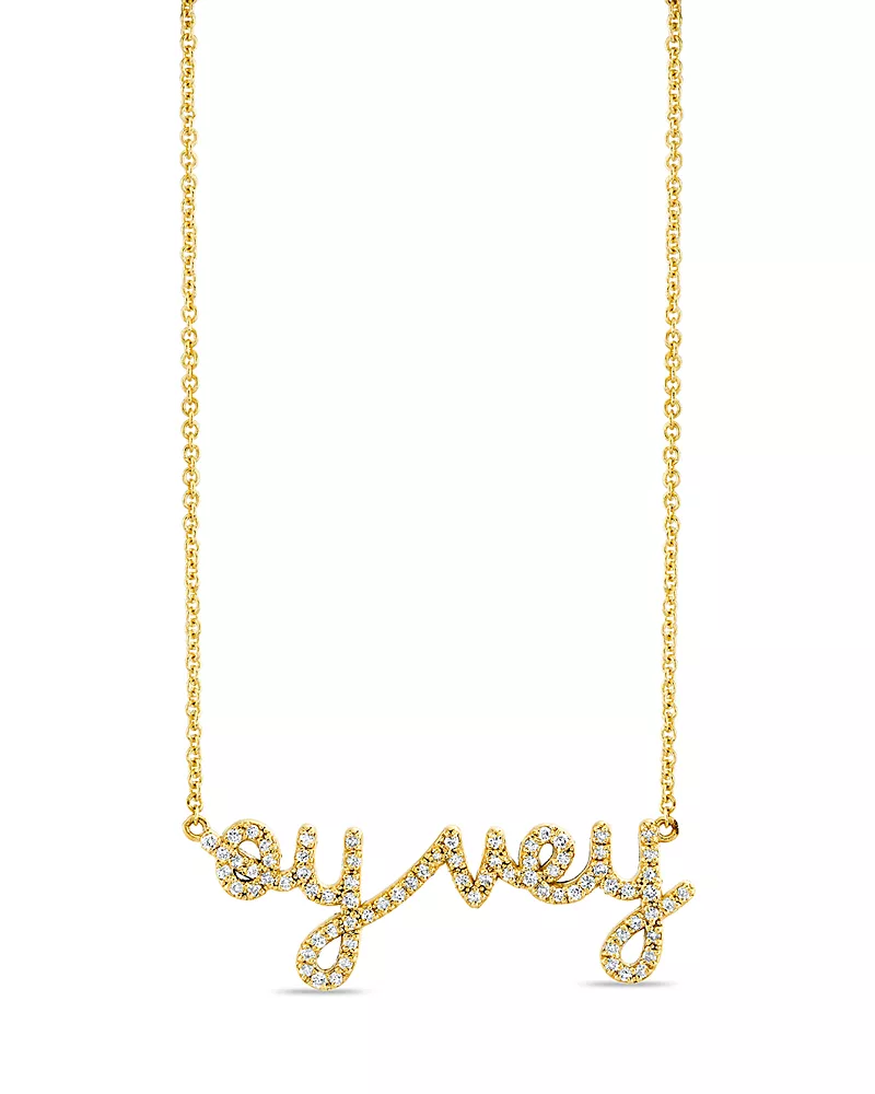 Sydney Evan 14K Yellow Gold The Solara Diamond Oy Vey Bar Necklace, 16