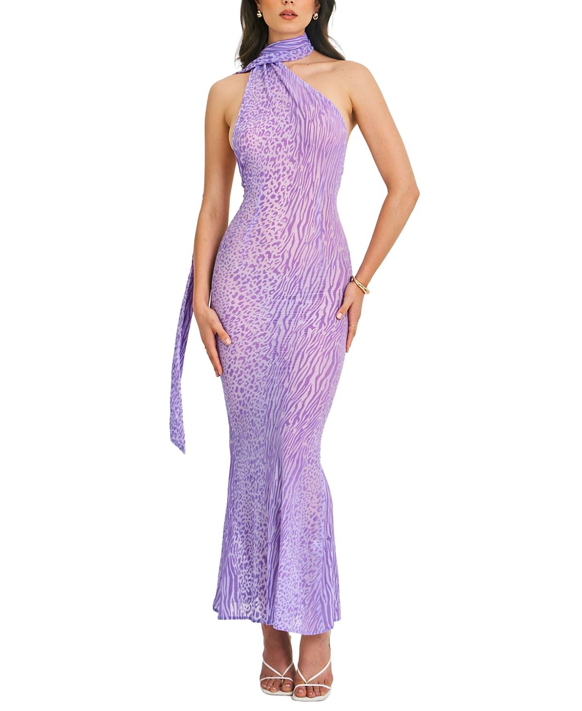 Miss Circle Olena Burnout Velvet Animal Print Maxi Dress