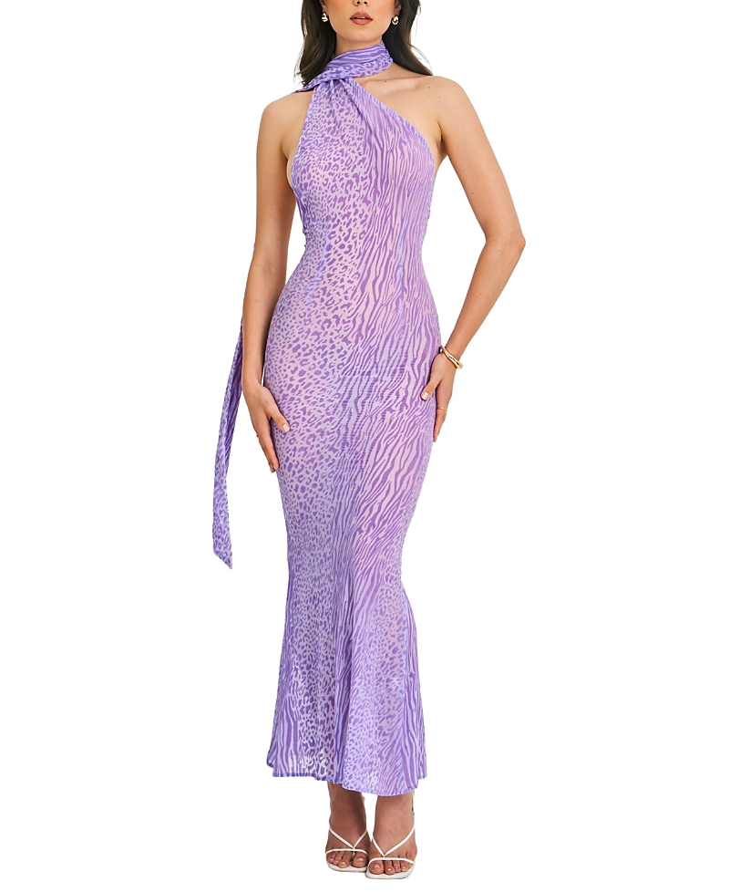 Miss Circle Olena Burnout Velvet Animal Print Maxi Dress