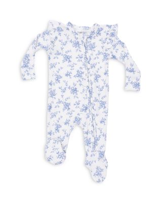 Girls' Baby Blue Vines Floral Two Way Ruffle Sleeve Zipper Footie - Baby 