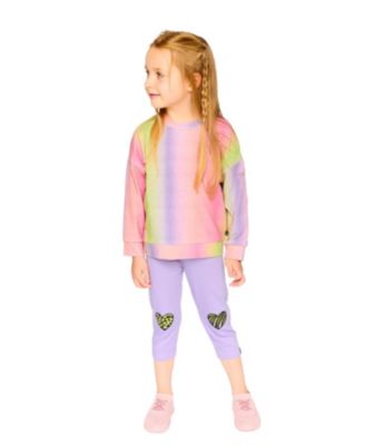 Girls' Organic Cotton Jersey Capri with Knee Screen Hearts AppliquÃ©s - Little Kid