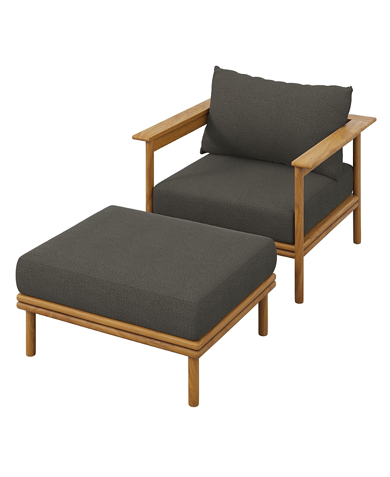 Modway Wren Outdoor Patio Teak Wood Armchair and Ottoman, Set of 2