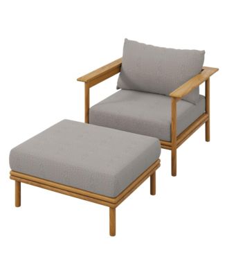 Wren Outdoor Patio Teak Wood Armchair and Ottoman, Set of 2