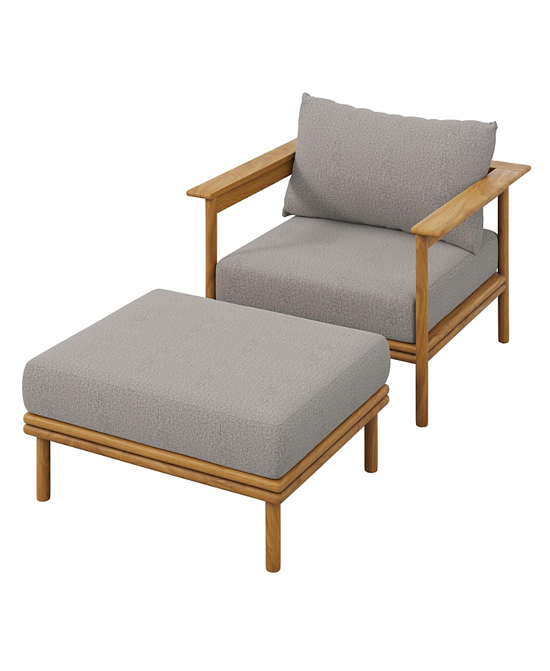 Modway Wren Outdoor Patio Teak Wood Armchair and Ottoman, Set of 2