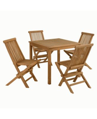  Vienna Outdoor Patio Teak Wood Dining Set with Folding Chairs, Set of 5