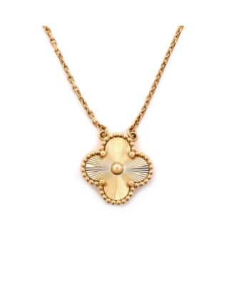 Vintage-Like Alhambra Pendant Necklace Guilloche 18K Gold, 16.5"