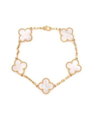  Vintage-like Alhambra 5 Motifs Bracelet 18K Gold and Mother of Pearl