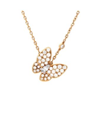  Two Butterfly Pendant Necklace 18K Gold with Diamonds, 16.25"