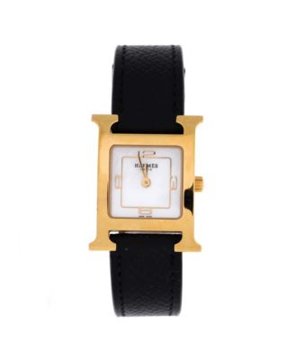 Heure H Quartz Watch in Plated Metal and Leather with Mother of Pearl 21mm