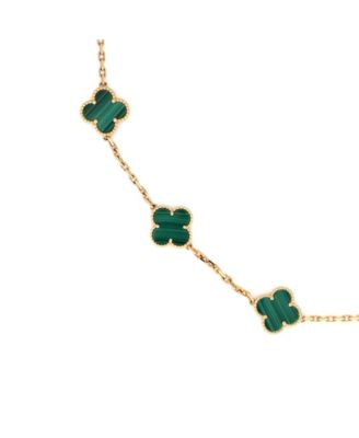 Vintage-Like Alhambra 20 Motifs Necklace 18K Gold and Malachite, 34"