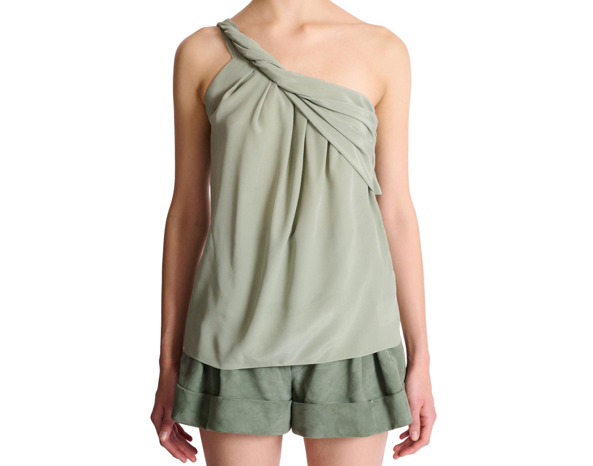 Draped One-Shoulder Silk Crepe Top - Image 1