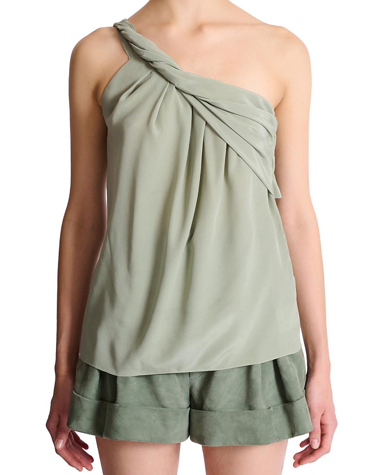 Balmain Draped One-Shoulder Silk Crepe Top
