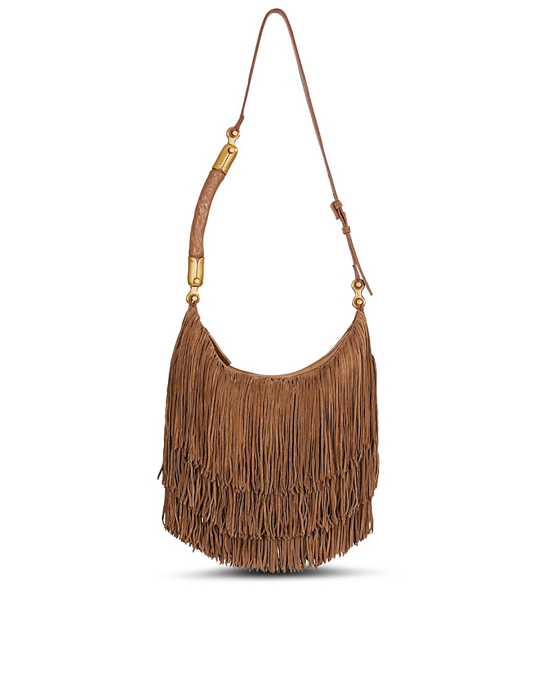 Balmain Ebene Hobo Fringes-Suede Leather