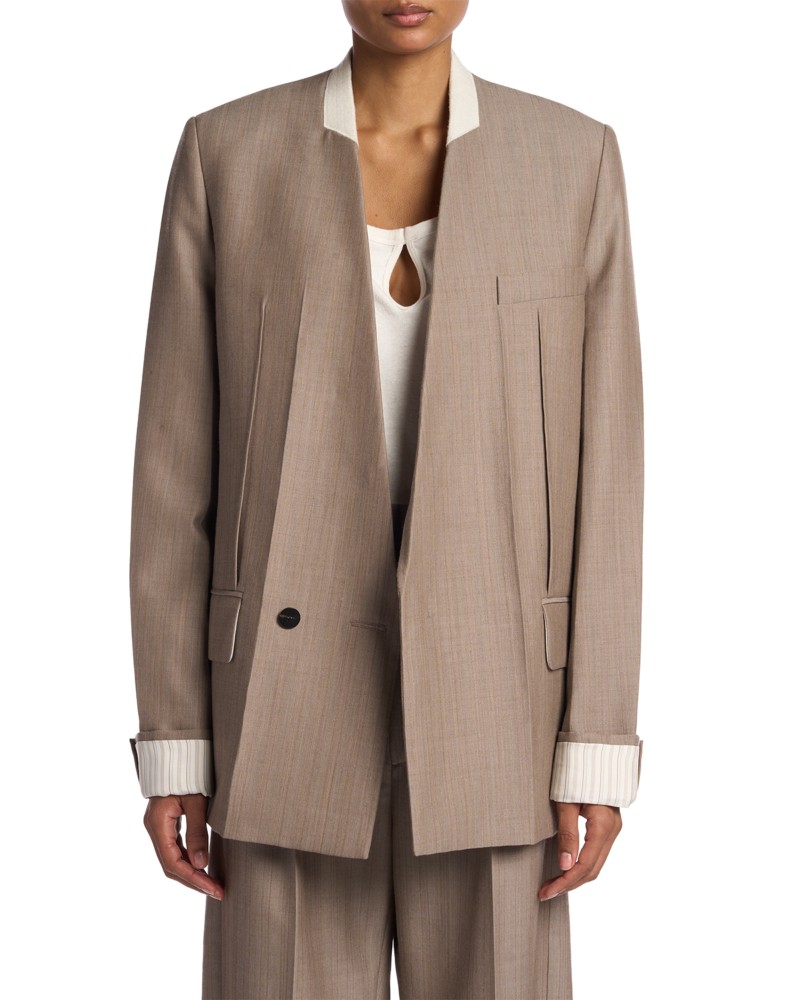 Victoria Beckham Collarless Jacket in Limestone