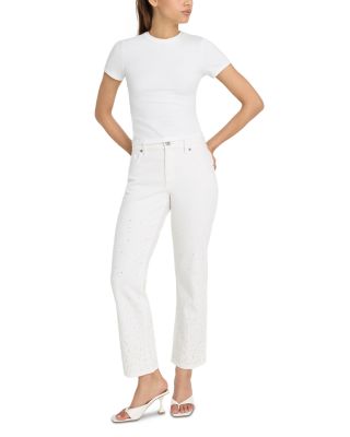Good Icon High Rise Straight Ankle Embellished Jeans in White001
