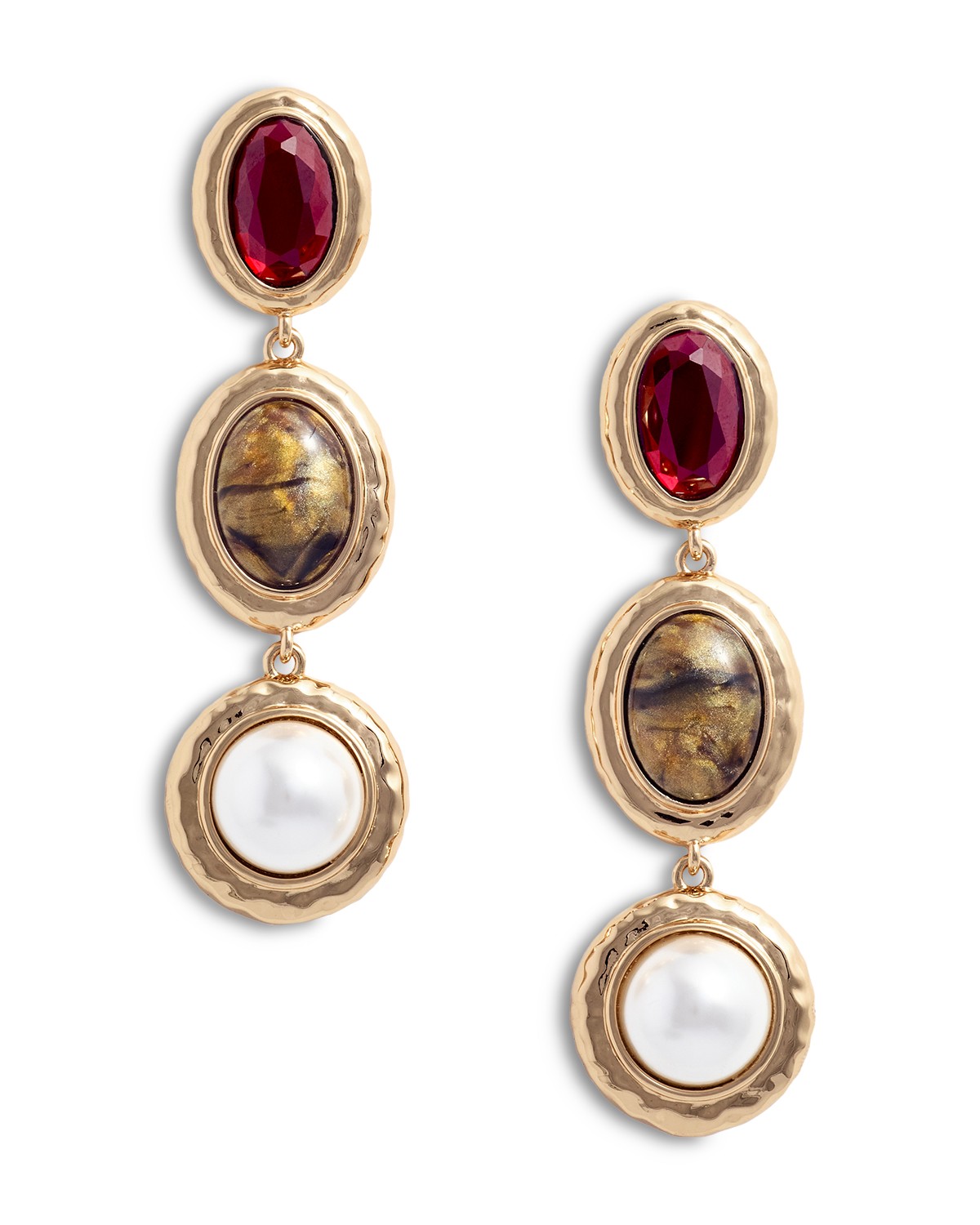 Self-portrait Self-Portrait Stone & Imitation Pearl Linear Drop Earrings in Gold