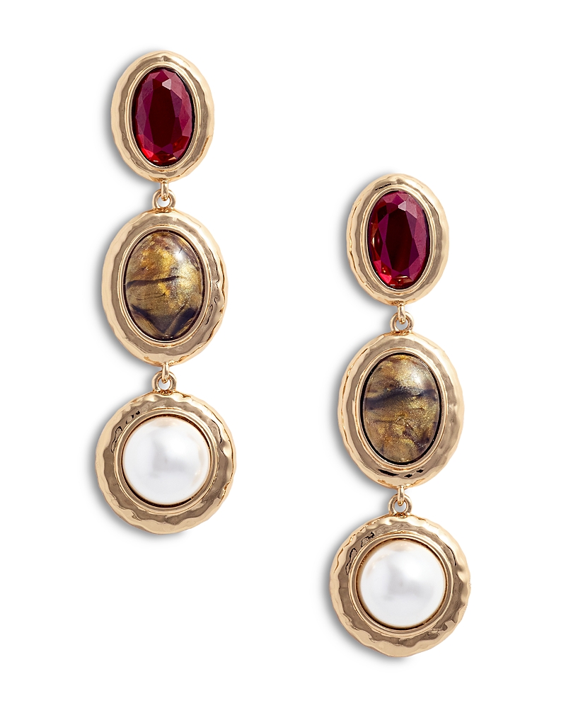 Self-Portrait Stone & Imitation Pearl Linear Drop Earrings