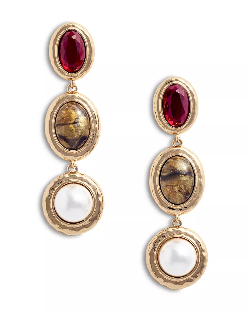 Self-Portrait Stone & Imitation Pearl Linear Drop Earrings