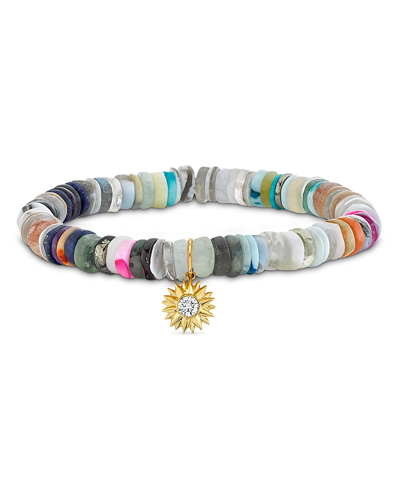Sydney Evan 14K Yellow Gold California Rainbow Heishi & Diamond Solar Charm Stretch Bracelet - Exclusive