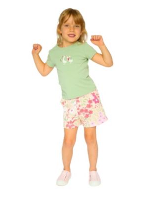 Girls' Straight Cut French Terry Printed Flowers Shorts - Baby