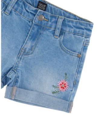 Girls' Embroidery Floral Denim Shorts - Little Kid