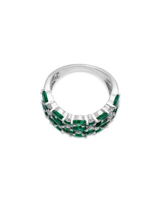 Emerald & Diamond Multi Row Ring in 14K White Gold