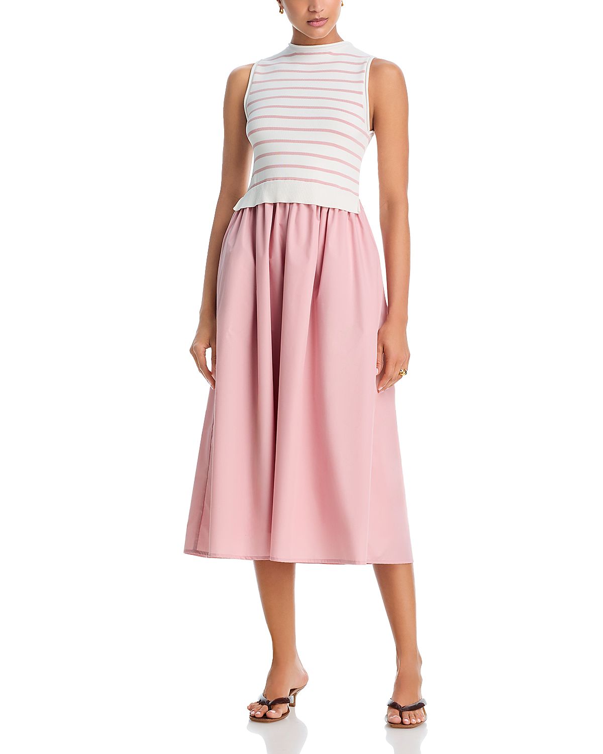 Aqua Stripe Knit Poplin Midi Dress - Exclusive