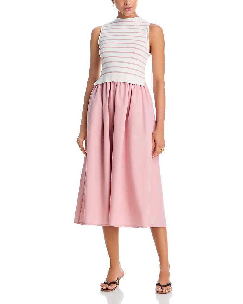 Aqua Stripe Knit Poplin Midi Dress - Exclusive