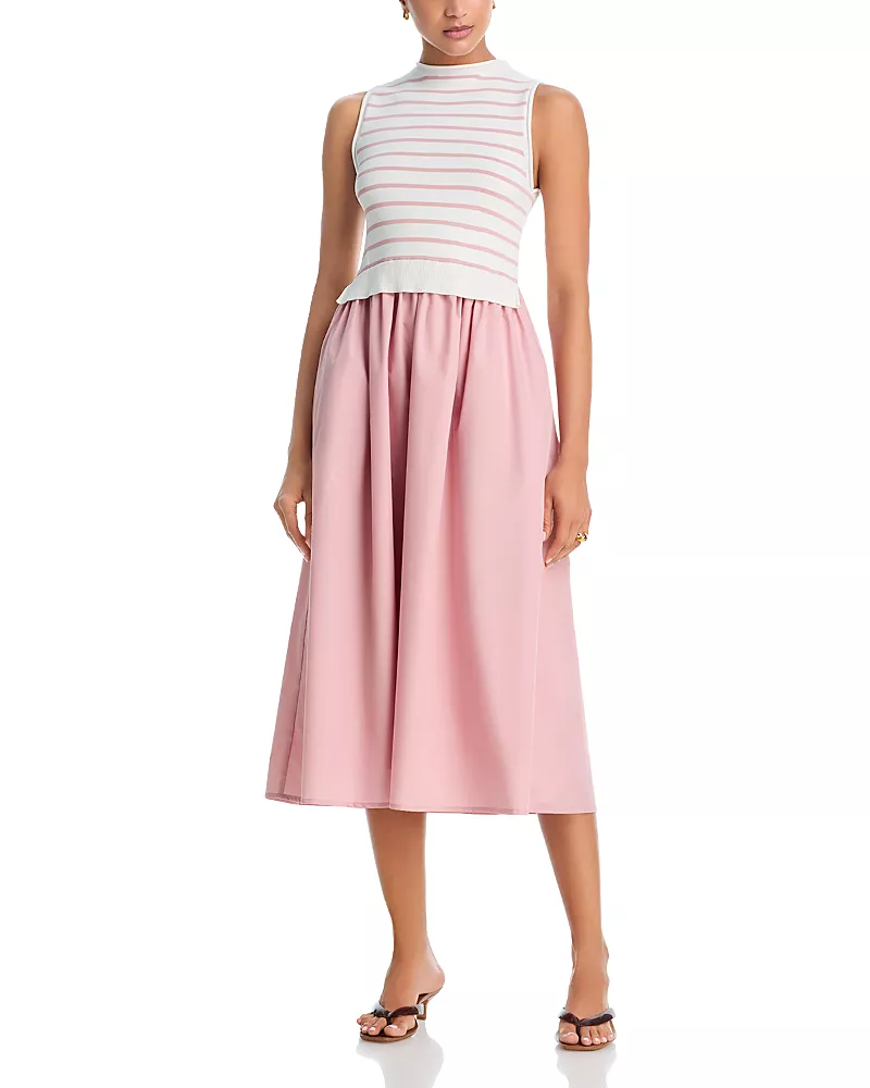 Aqua Stripe Knit Poplin Midi Dress - Exclusive