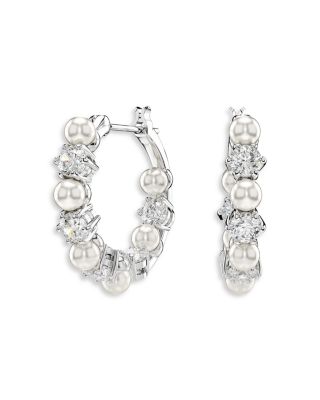 Matrix Crystal & Imitation Pearl Hoop Earrings